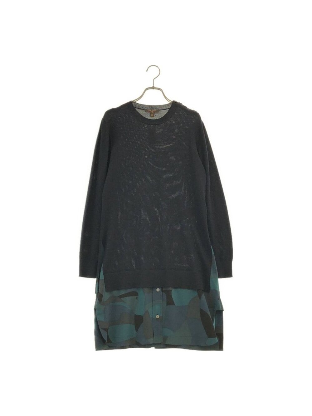 Louis Vuitton Silk Knit Contrast Dress Navy Green S